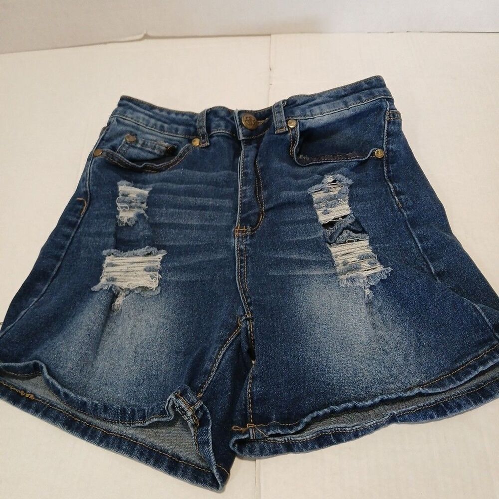 eighty-eight High Rise Distressed Denim Cut Off Shorts Blue Juniors Size 7